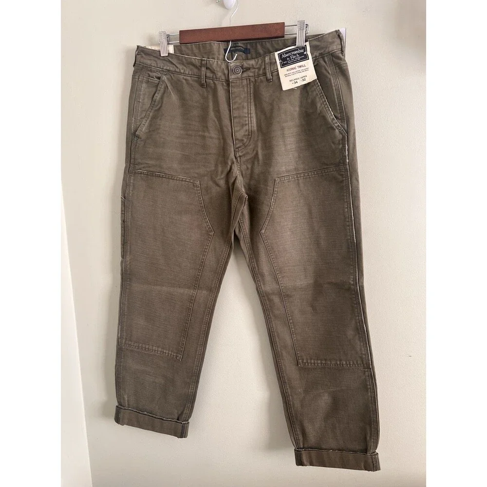 NWT Abercrombie & fitch iconic twill 100%cotton RELAXED taper size 34 - Picture 1 of 9